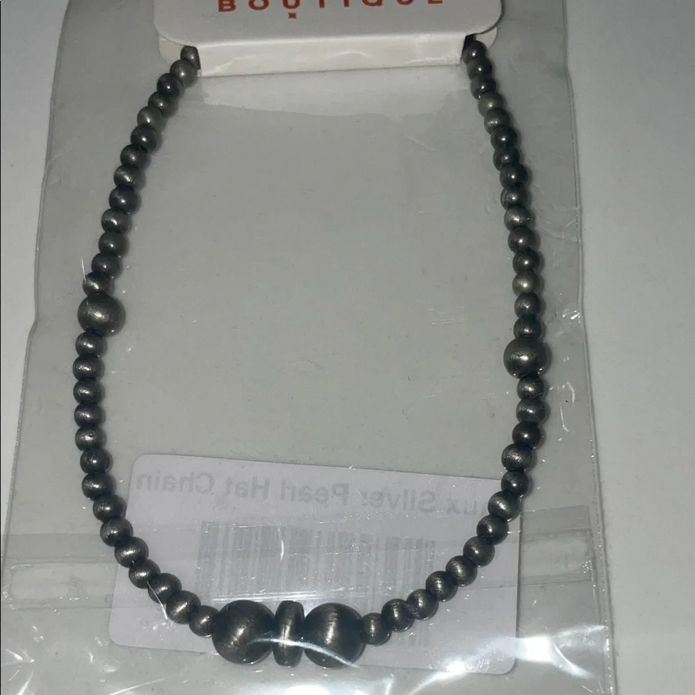 Faux Brushed Silver Beaded Trucker Hat Chain